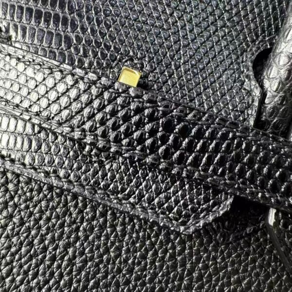 Birkin 25 Black Togo Leather with Lizard Skin Trim, Gold Hardware 5 Birkin 25 Black Togo Leather with Lizard Skin Trim, Gold Hardware