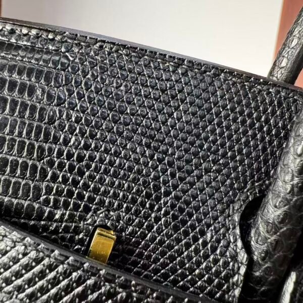 Birkin 25 Black Togo Leather with Lizard Skin Trim, Gold Hardware 6 Birkin 25 Black Togo Leather with Lizard Skin Trim, Gold Hardware