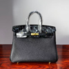 Birkin 25 Handcrafted Saddle stitch Touch Noir Black Nile Crocodile Gold Hardware Hand stitched authentic hand-sewn 9 Birkin 25 Handcrafted Saddle stitch Touch Noir Black Nile Crocodile Gold Hardware Hand stitched authentic hand-sewn